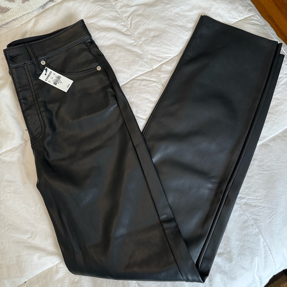 Express Super High Waisted Faux Leather Modern Straight Pant